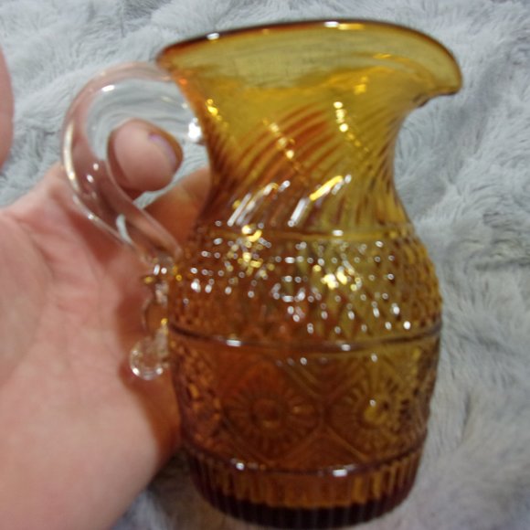 COPY - H-78 VINTAGE PILGRIM GLASS AMBER CREAMER PITCHER  DIAMOND EMBOSSED - Picture 7 of 8